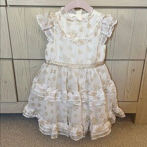 Janie and Jack Floral White and Gold Kids Holiday Christmas Dress